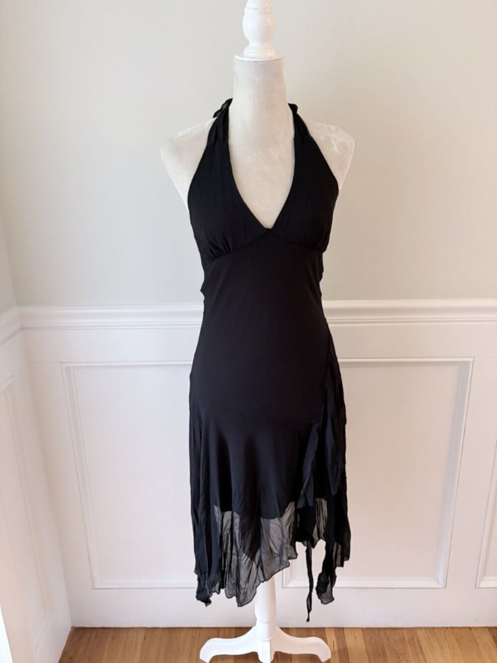 Touch 9 Vintage Y2K Black Crinkle Halter Dress Size S 100% Made In USA - Picture 2 of 4